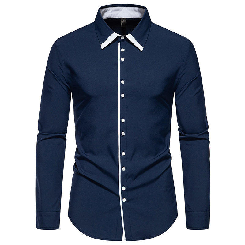Men's Tailored Business Shirt with Contrast Piping and Kent Collar Mune Fashion