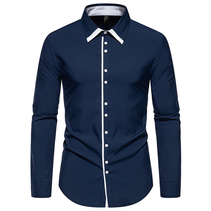 Men's Tailored Business Shirt with Contrast Piping and Kent Collar Mune Fashion