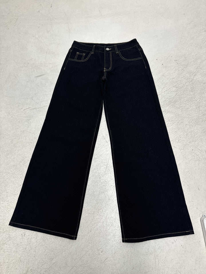 Ladies wide high-waist jeans with wide leg, high waistband and contrast stitching Mune Fashion