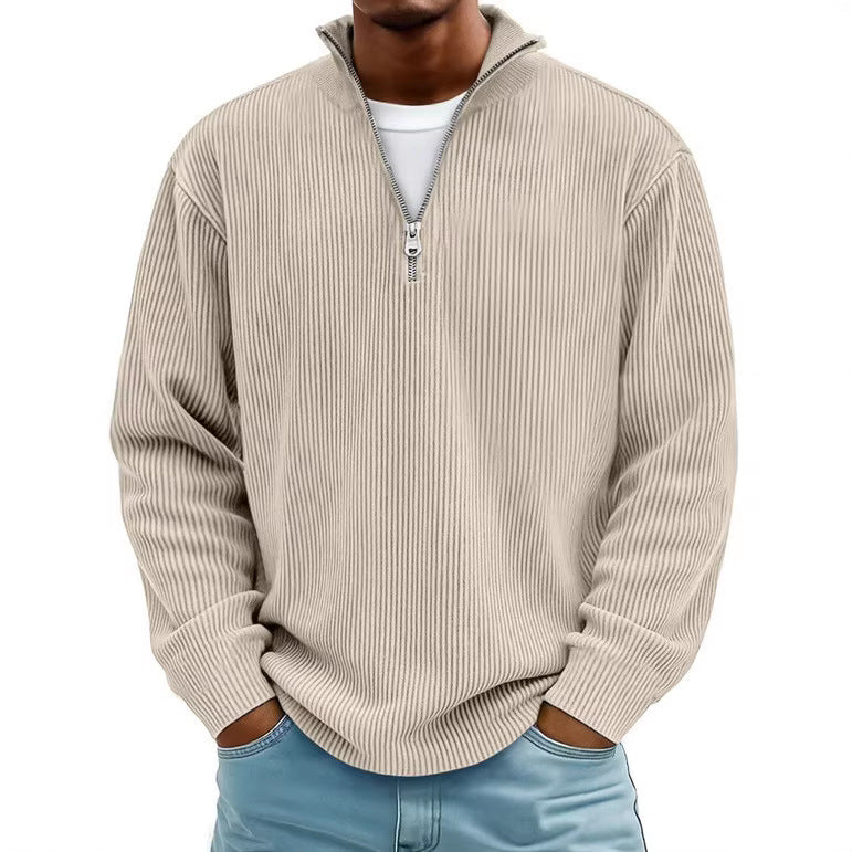 Men's ribbed knit pullover with half zipper and stand-up collar Mune Fashion