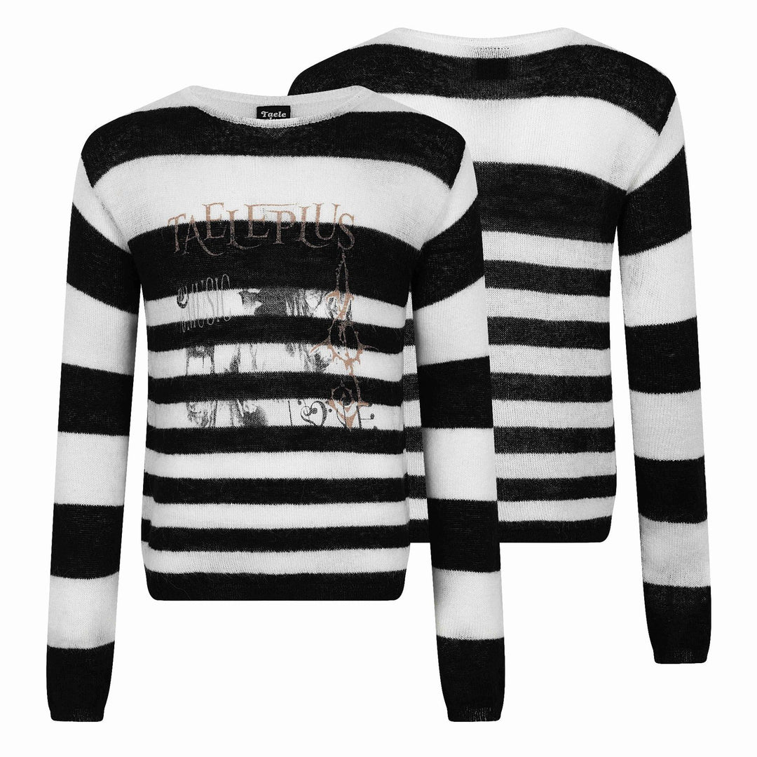 Unisex Striped Lightweight Mohair-Mix Crew Neck Sweater with Vintage Design Mune Fashion