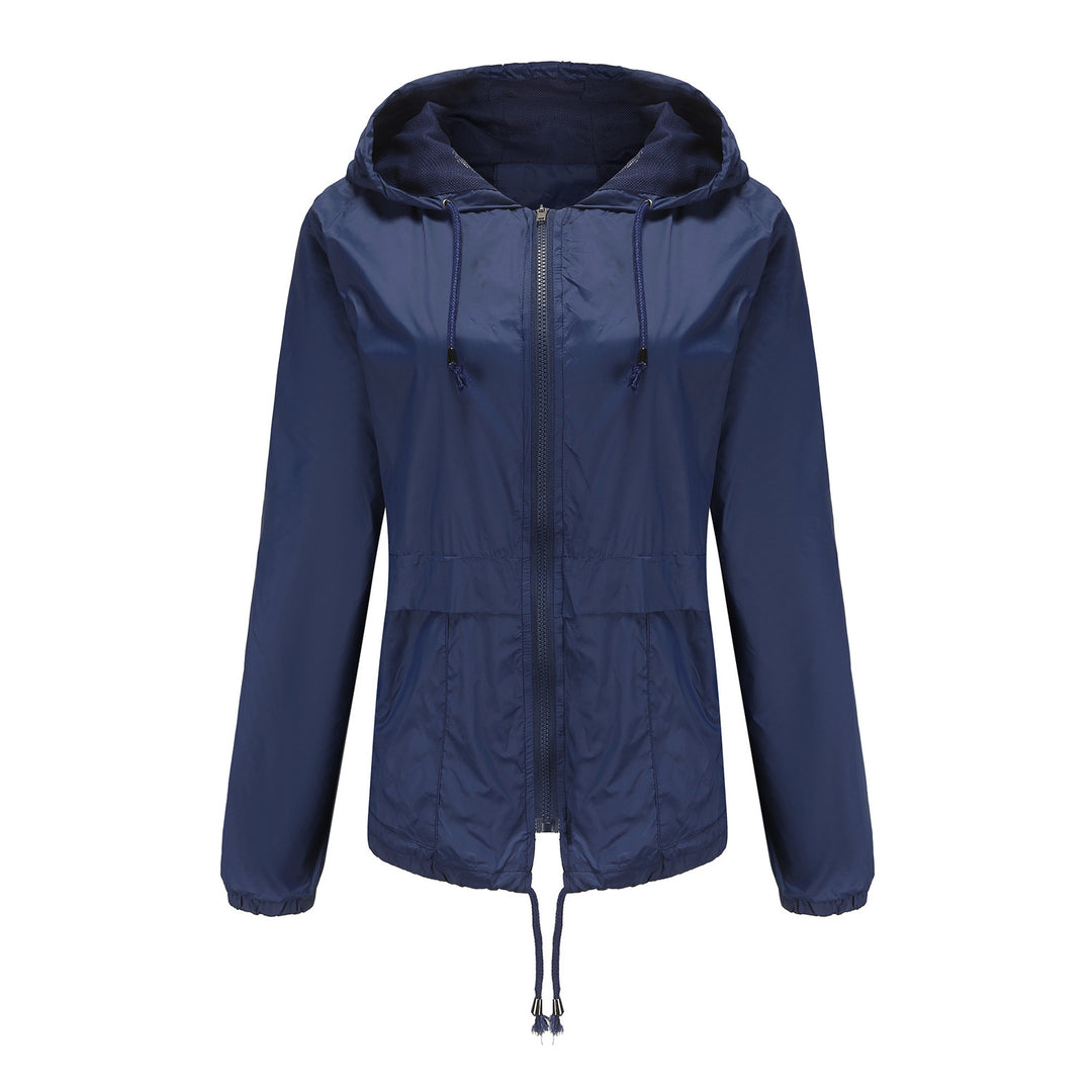 Women's lightweight wind jacket with hood mesh lining drawstring and zipper Mune Fashion