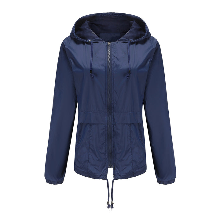 Women's lightweight wind jacket with hood mesh lining drawstring and zipper Mune Fashion