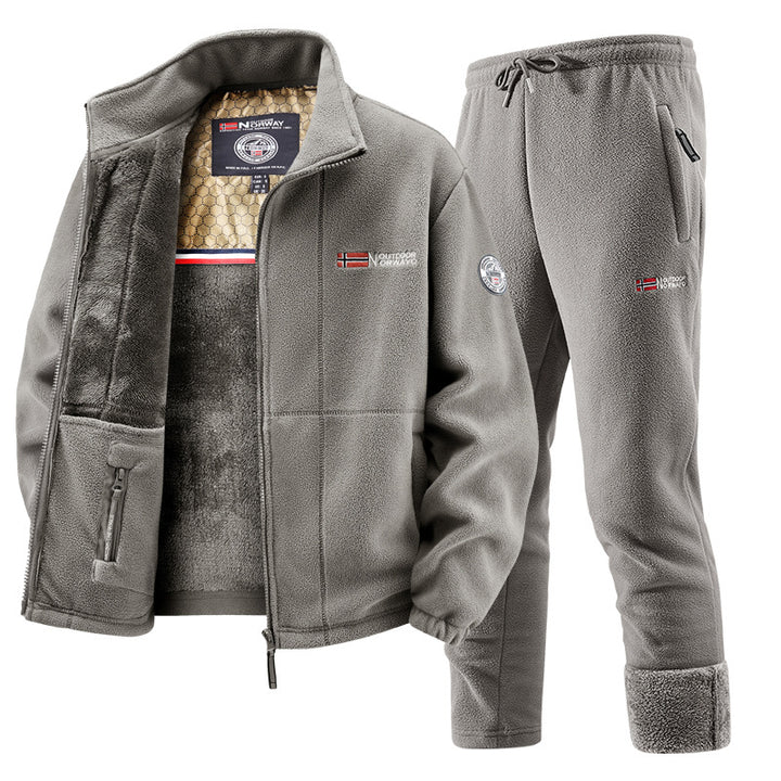 Men's Thermal Fleece Set with Hooded Jacket, Sherpa-lined and Elastic Jogging Pants Mune Fashion