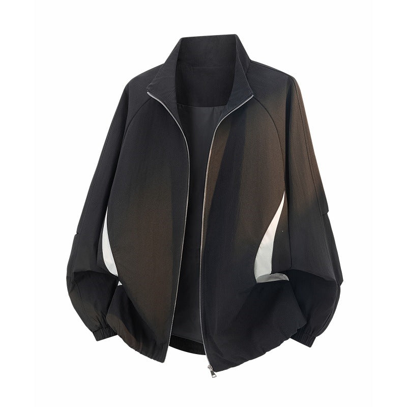 Women Lightweight Oversized Transitional Jacket with Raglan Sleeves, Zipper and Contrast Inserts Mune Fashion