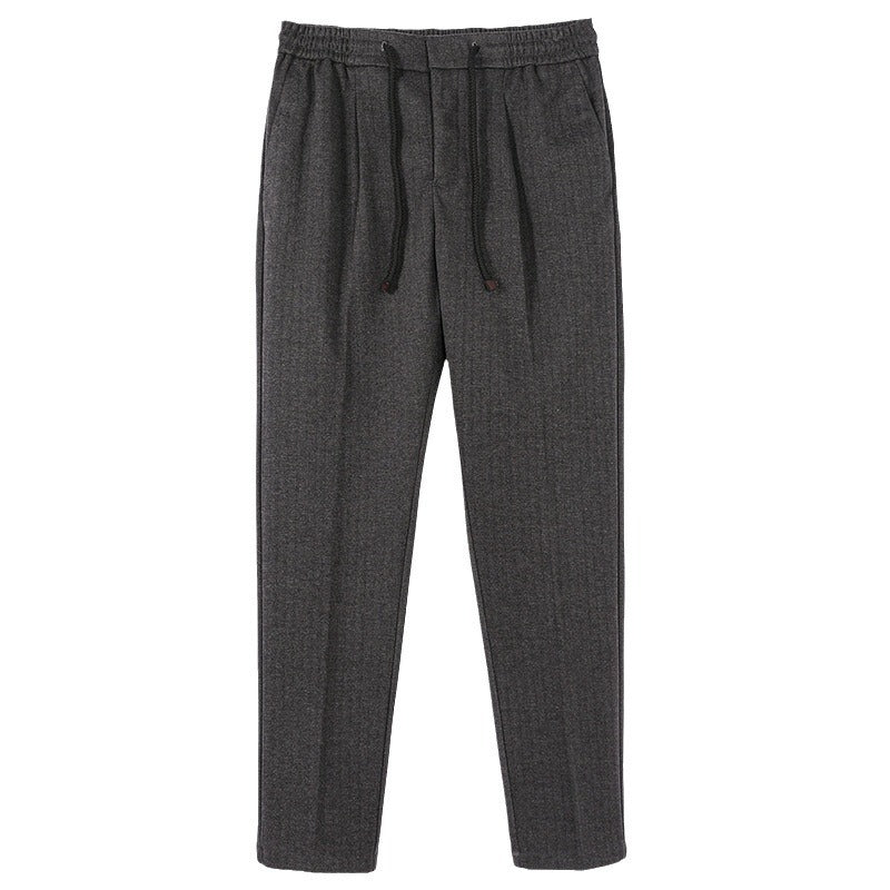 Men's Elegant Jogging Pants in Tapered Cut with Pleats and Drawstring Mune Fashion