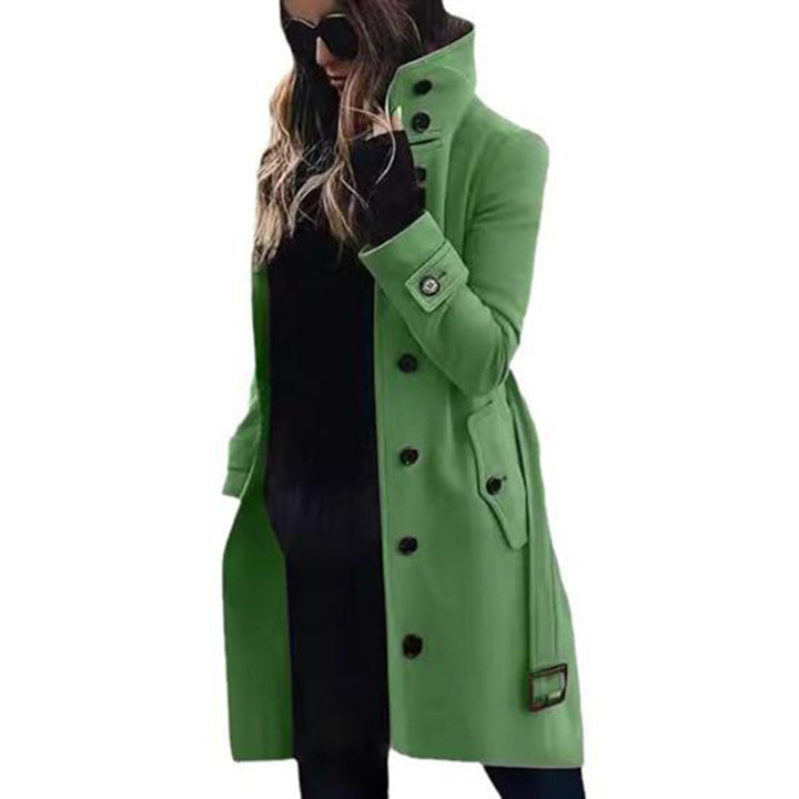 Women's tailored long coat with stand-up collar, concealed button placket and shaping seams Mune Fashion