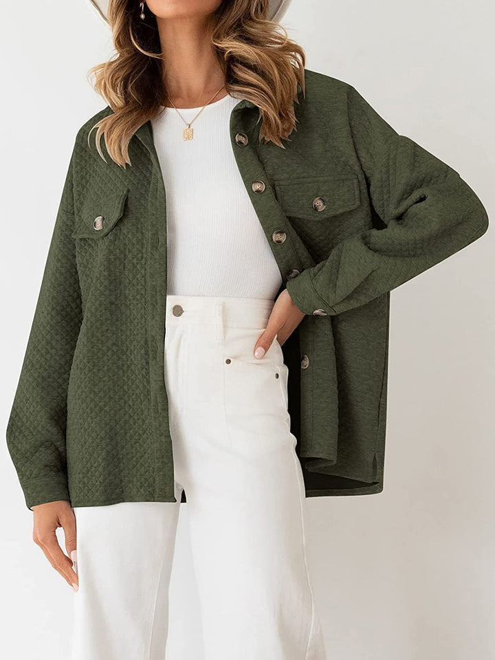 Women's quilted shirt jacket with boxy oversized fit and patch chest pockets Mune Fashion