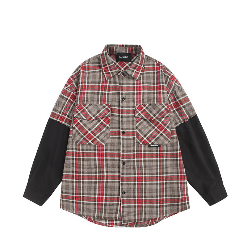 Unisex Oversized Shirt Jacket in Layering Look with Contrasting Sleeves and Breast Flap Pockets Mune Fashion