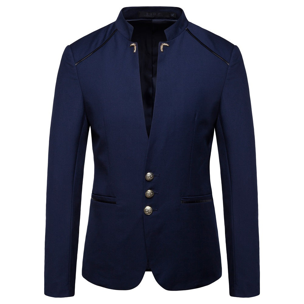 Men's slim-fit jacket with stand-up collar and decorative buttons Mune Fashion