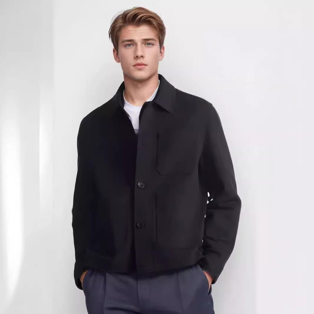 Men's short chore coat with shirt collar, patch pockets, and minimalist button placket Mune Fashion