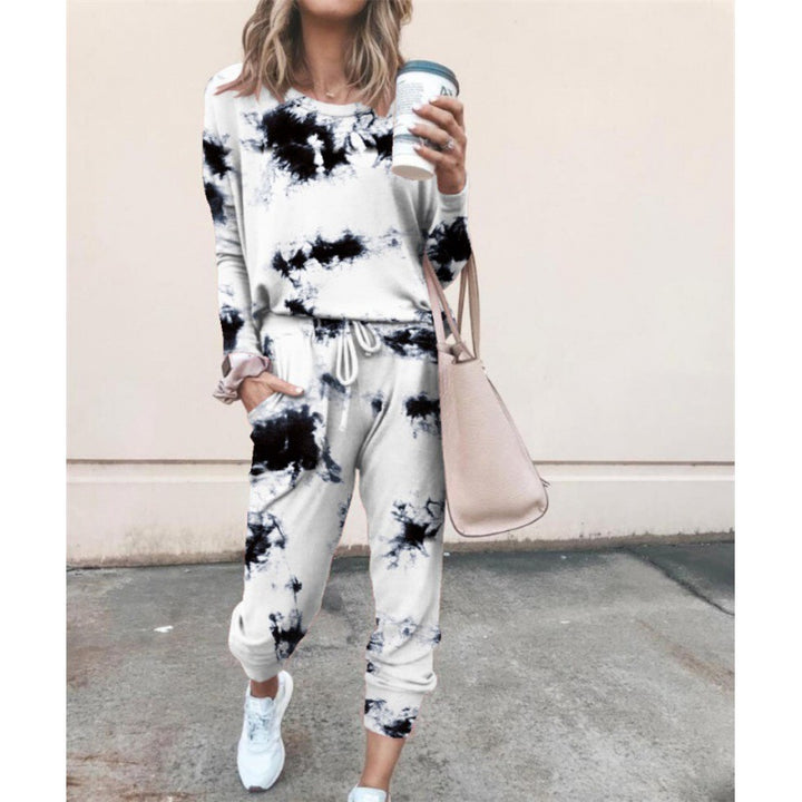 Women Casual Tie-Dye Lounge Jumpsuit with Drawstring and Pocket Mune Fashion