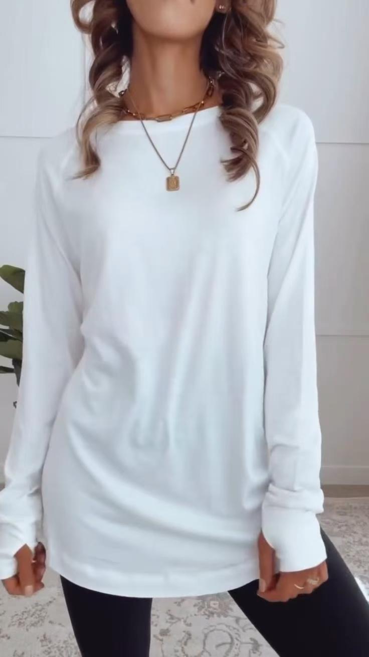 Women's long sleeve tunic with round neck and thumb hole sleeves Mune Fashion