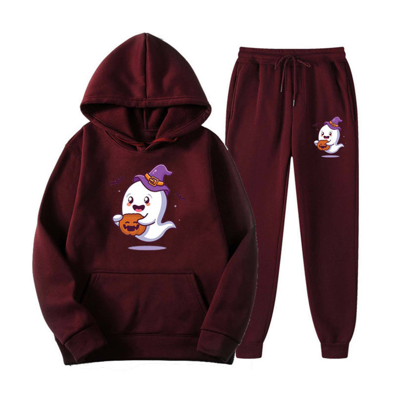 Unisex nan cozy hoodie and jogging pants set with Halloween ghost print Mune Fashion