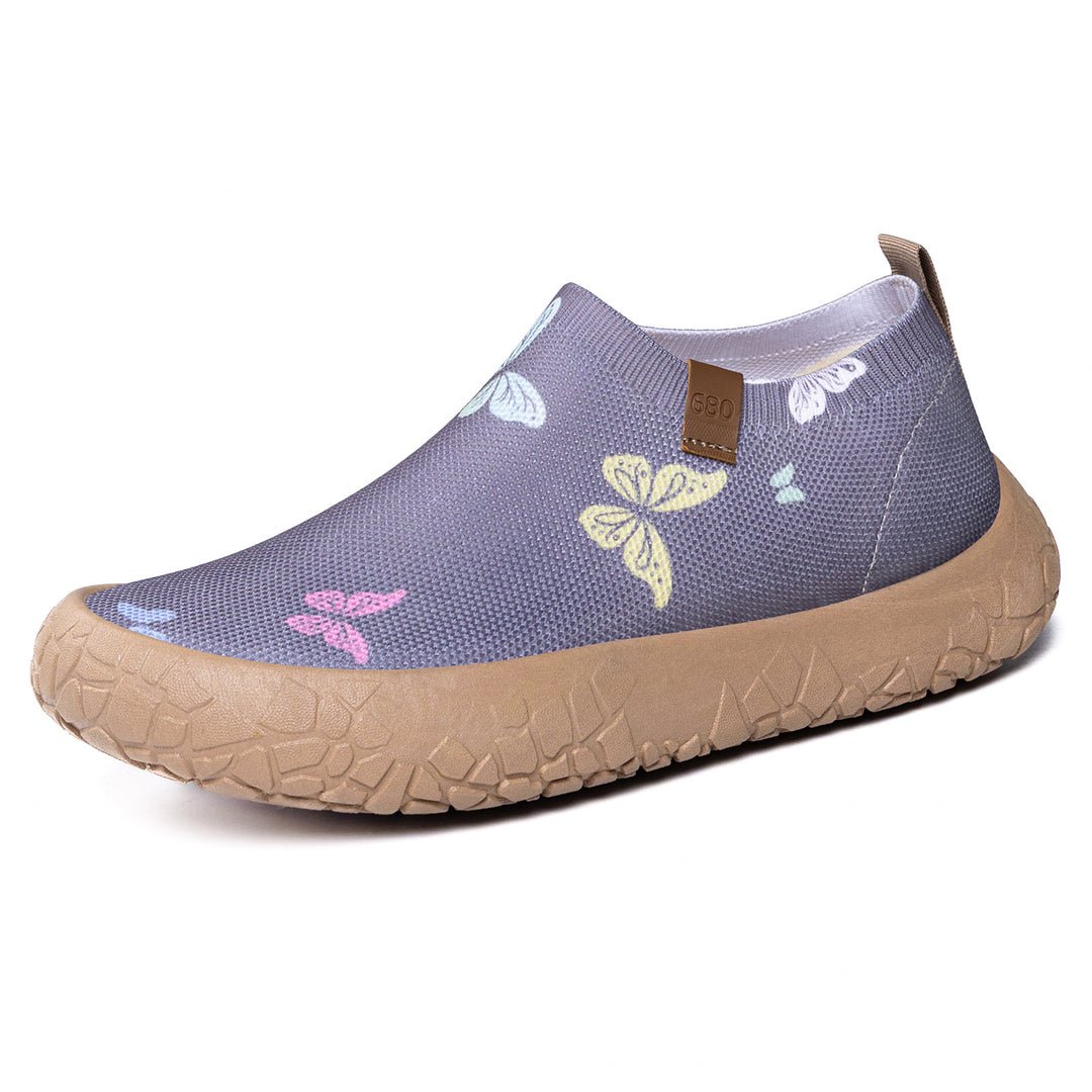 Women's breathable knit slippers with watercolor butterfly print and grippy outdoor sole Mune Fashion