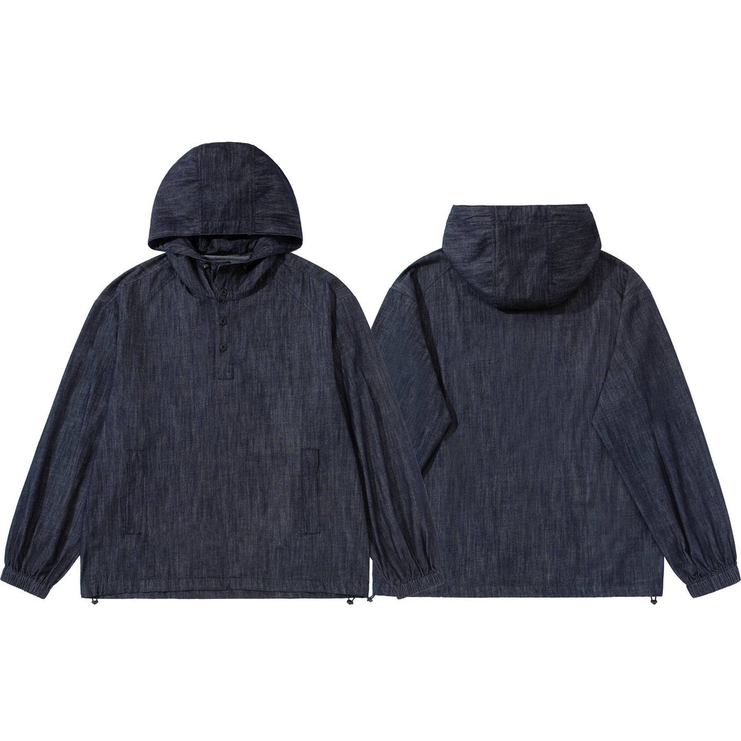 Men's lightweight denim anorak with hood and half button placket Mune Fashion