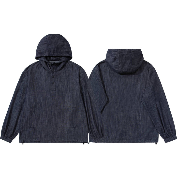Men's lightweight denim anorak with hood and half button placket Mune Fashion