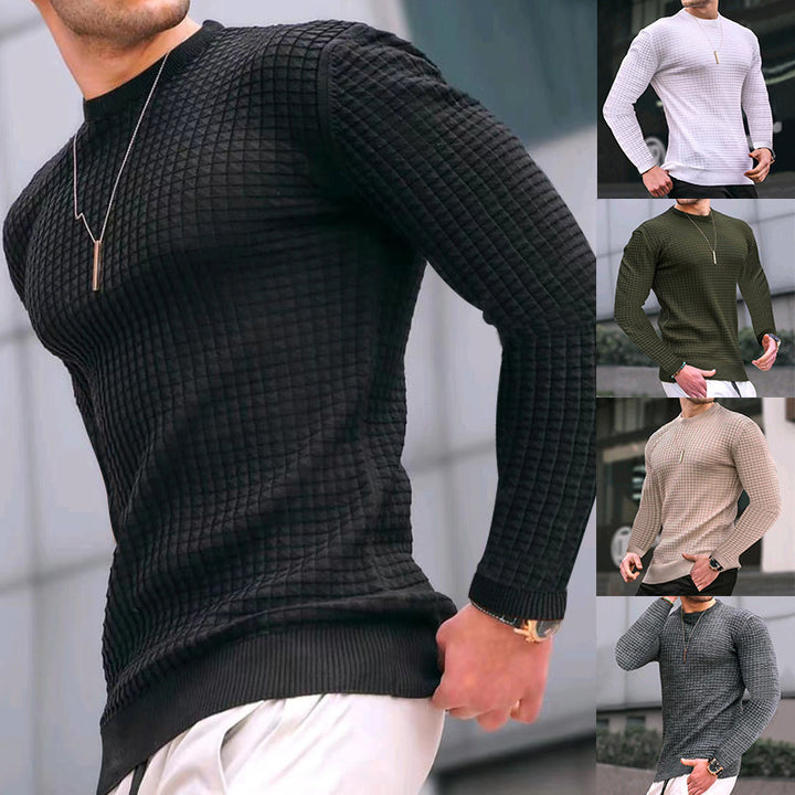 Men's fitted waffle round neck sweater made of fine knit with ribbed cuffs Mune Fashion