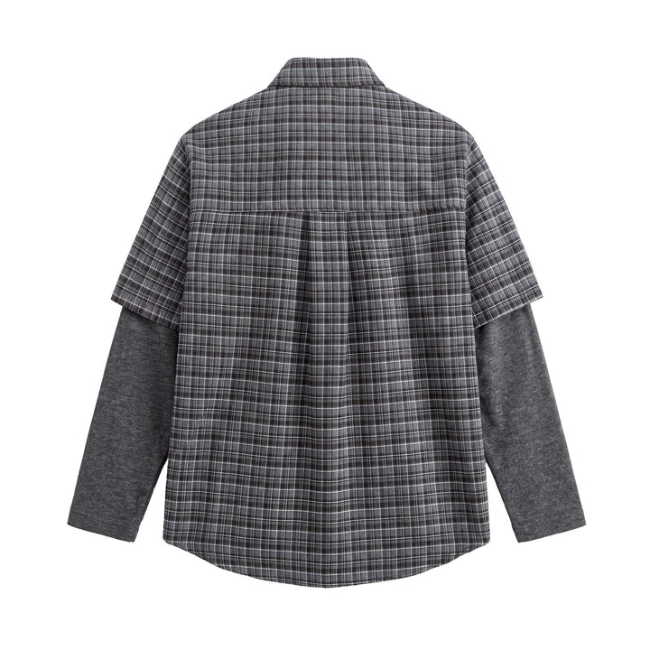 Men's shirt in layered look with checkered front and inserted sweatshirt sleeves Mune Fashion