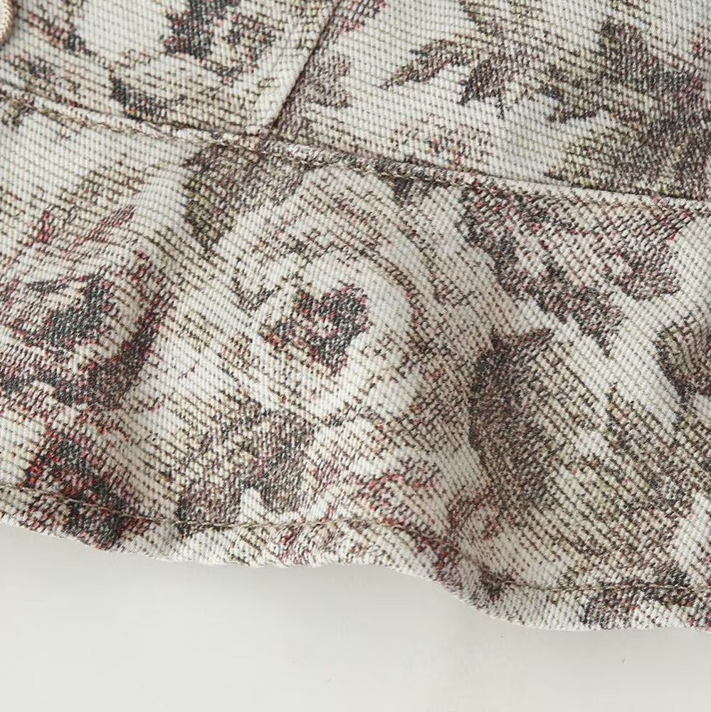 Women's Tailored Jacquard Jacket with Stand-up Collar and Peplum
