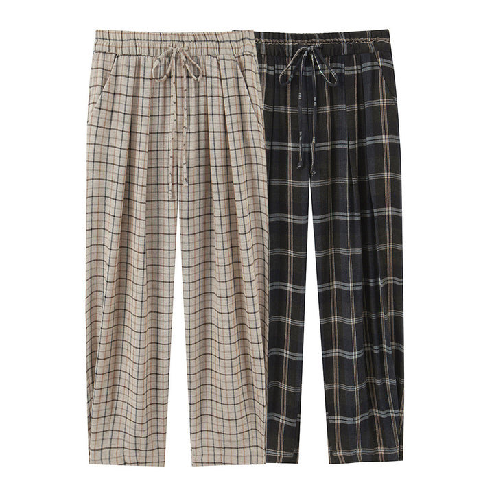 Women's Wide Checked Fabric Trousers with Drawstring Waist and Ironed Fold Mune Fashion