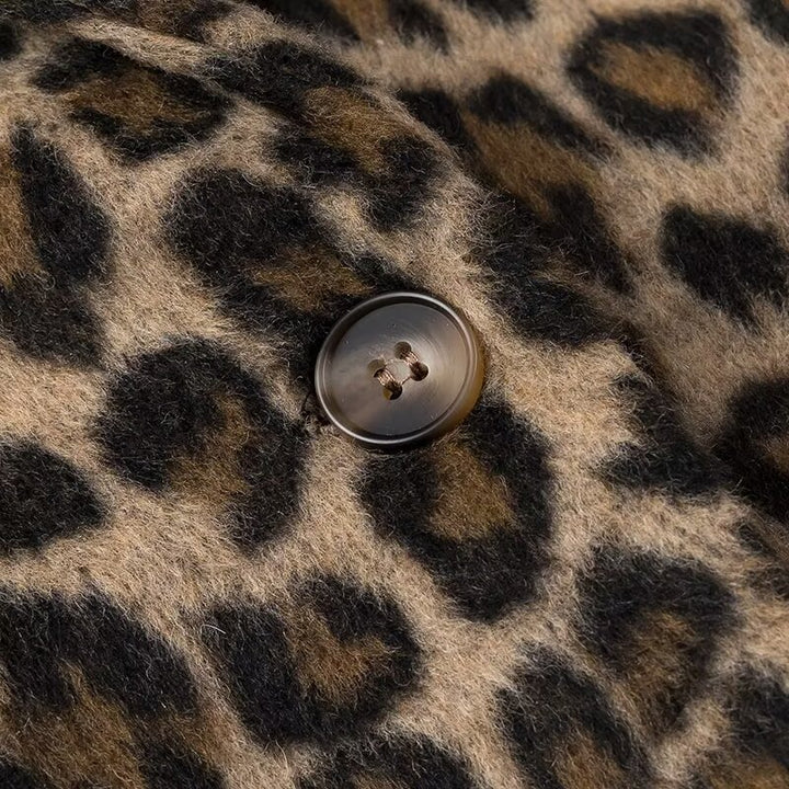 Women's Oversized Blazer in Leopard Print with Notch Collar and Flap Pockets Mune Fashion