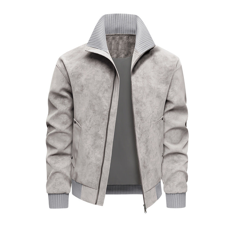 Men's velour imitation bomber jacket with stand-up collar, thermo lining & zipper closure Mune Fashion