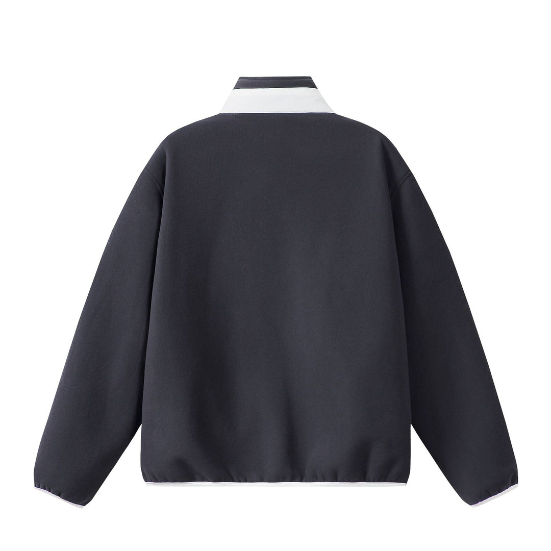 Unisex Oversize Fleece-Zip Jacket with Stand-up Collar and Contrast Piping Mune Fashion
