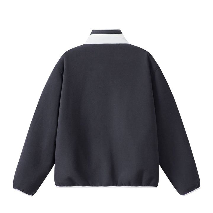 Unisex Oversize Fleece-Zip Jacket with Stand-up Collar and Contrast Piping Mune Fashion