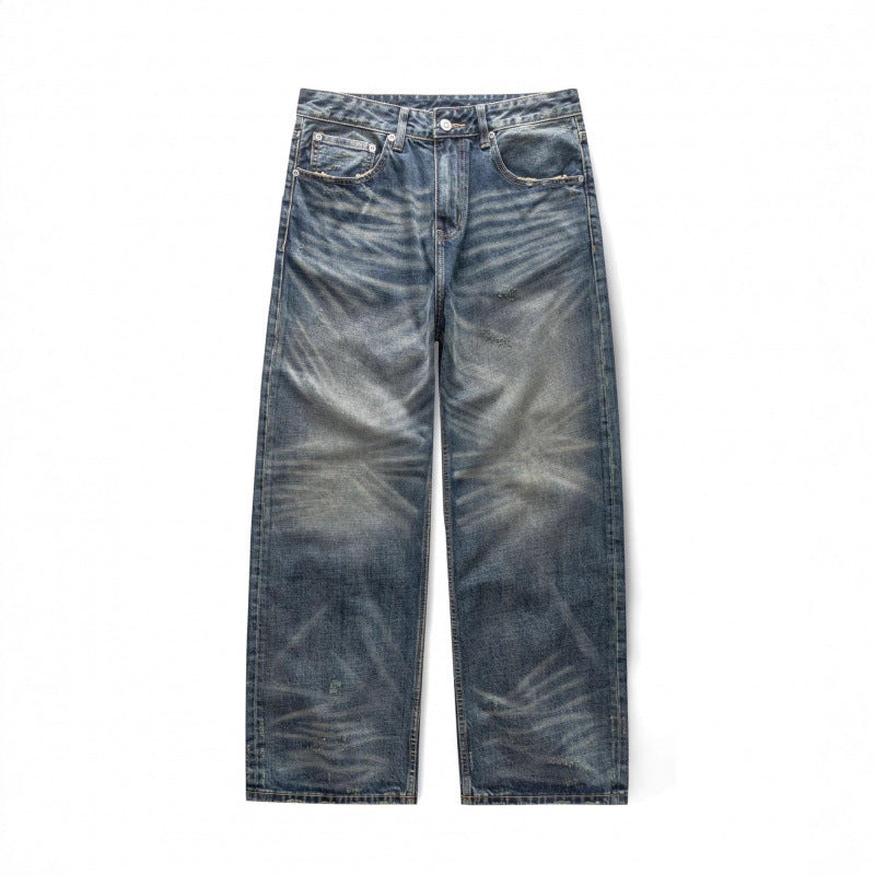 Men's loose vintage jeans with high waist and pronounced used wash Mune Fashion