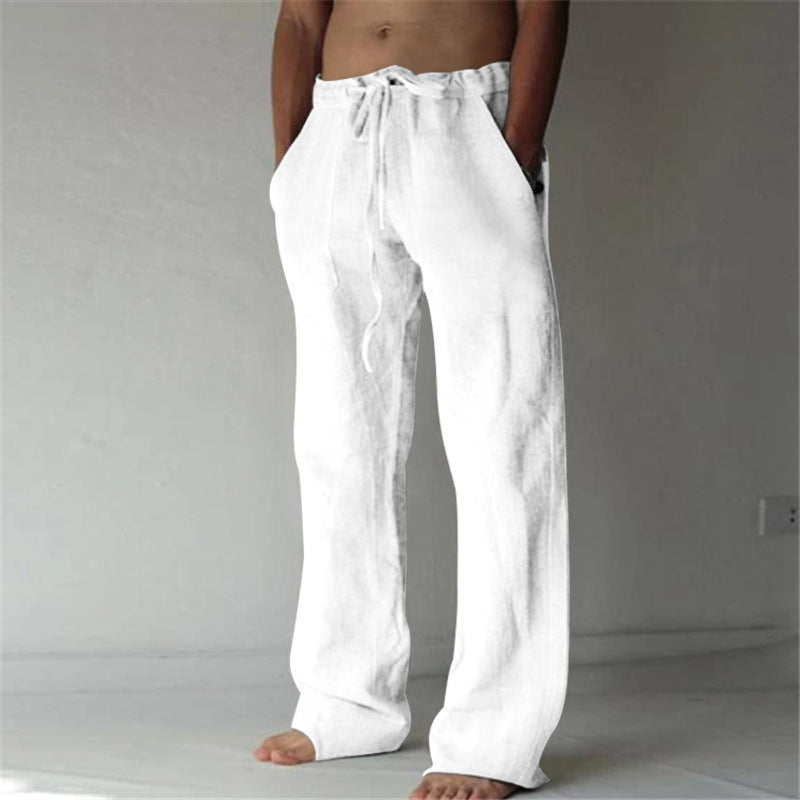 Men's relaxed linen pants with wide leg and drawstring waist Mune Fashion