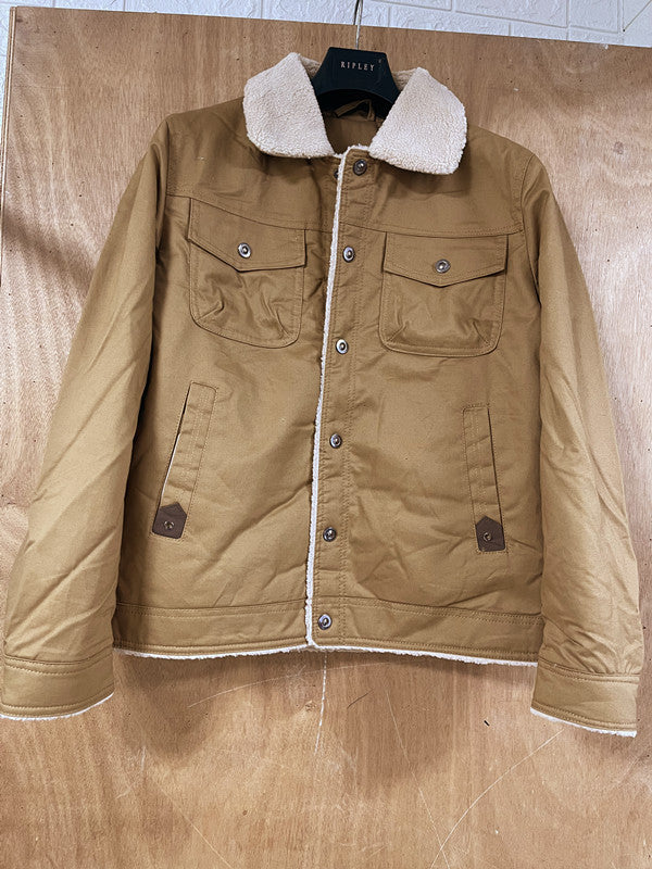 Men's utility work jacket made of canvas with faux fur collar and quilted inner lining Mune Fashion