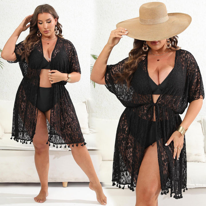 Women's romantic crochet beach cover-up with fringed accents Mune Fashion