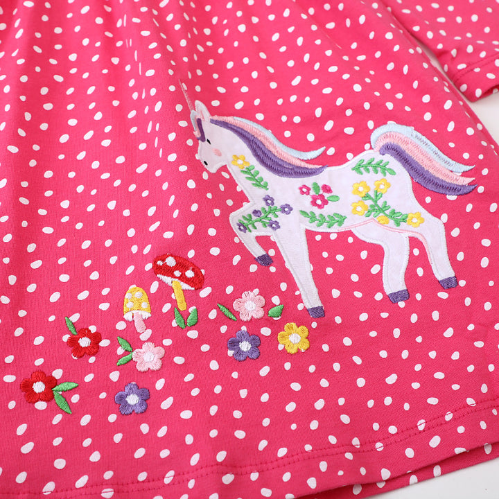 Girls long sleeve dress with playful unicorn motif Mune Fashion
