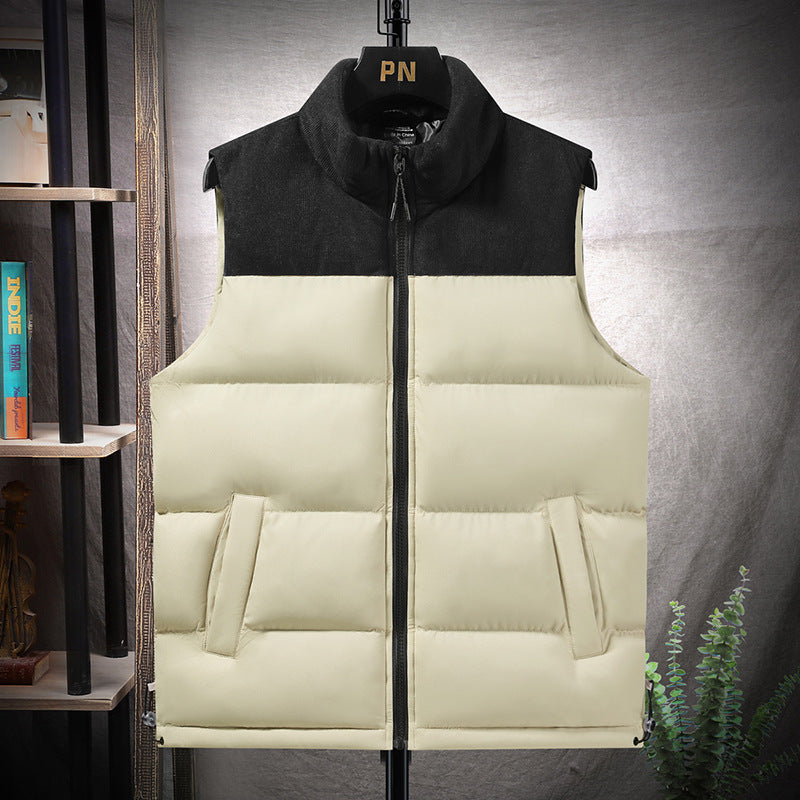 Men's Padded Quilted Vest with High Collar, Cord Shoulder Yoke and Adjustable Side Buckles Mune Fashion