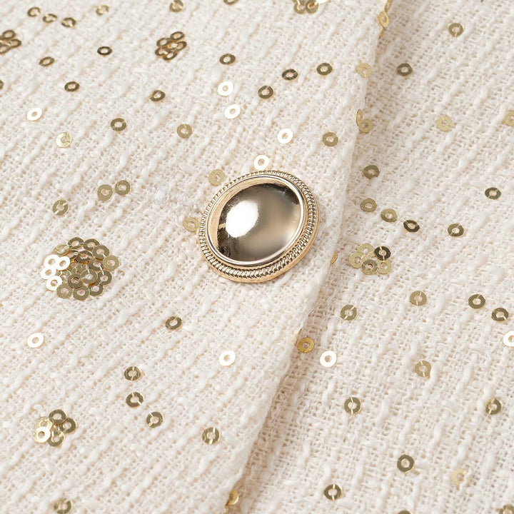 Women's Sleeveless Boucle Vest with Sequin Trim and V-Neck Dress