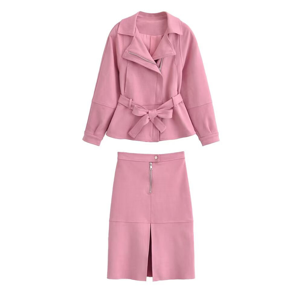 Women's short jacket with belted waist, asymmetrical lapel, and peplum hem Mune Fashion