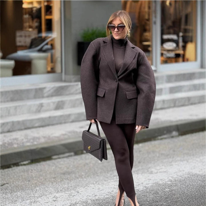 Women's Oversized Structured Blazer with Emphasized Shoulder Area and Voluminous Sleeves Mune Fashion
