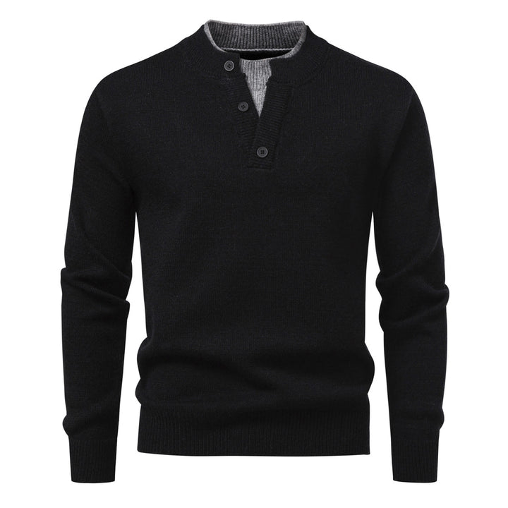 Men's fine-knit Henley pullover with short button placket and ribbed stand-up collar Mune Fashion