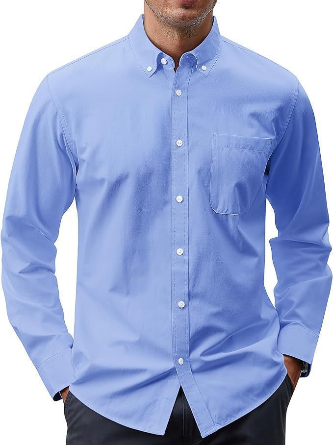 Men's Slim-Fit Oxford Shirt with Button-Down Collar, Chest Pocket, and Elastic Cotton Blend Mune Fashion