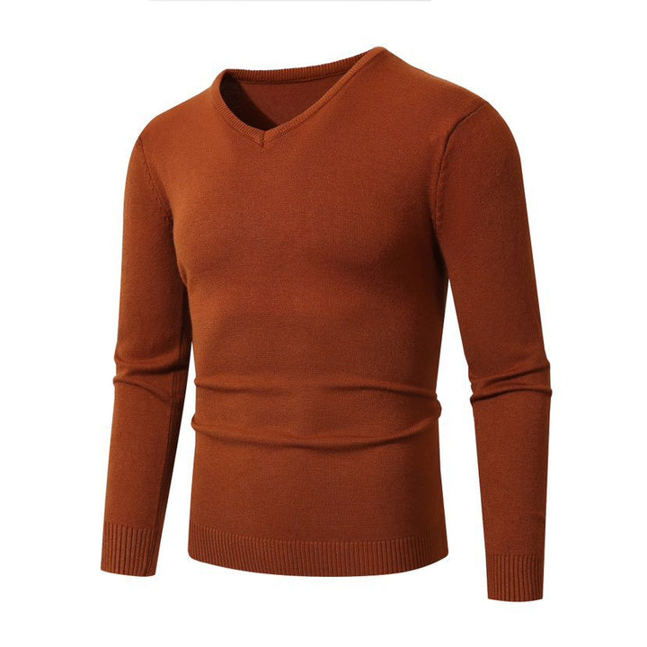 Men's Slim Fit Fine Knit V-Neck Sweater with Ribbed Cuff and Breathable Cotton Blend Mune Fashion