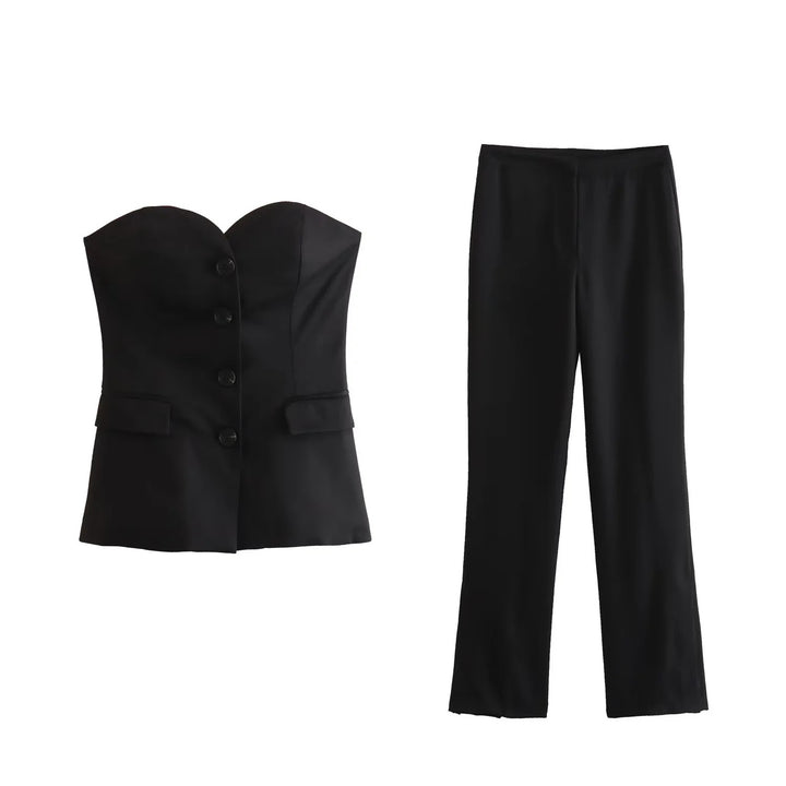 Ladies Elegant Stretch Trousers with Straight Leg and Crease Mune Fashion