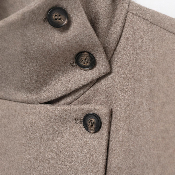 Women's short jacket in boxy cut made of wool blend with high stand-up collar and asymmetrical button placket Mune Fashion