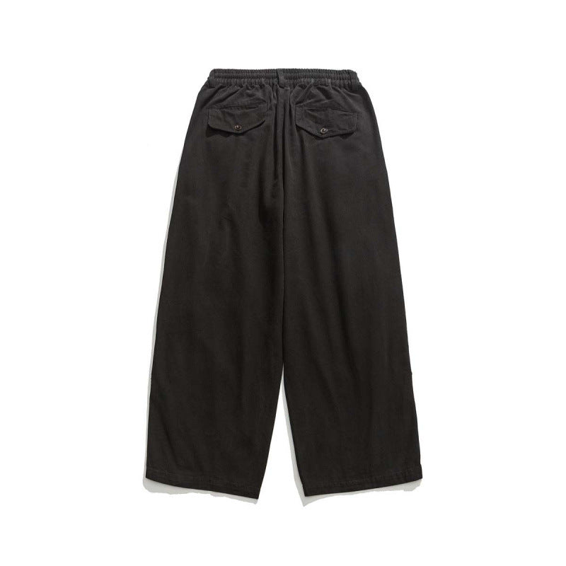 Men's Wide Cropped Canvas Pants in Utility Look with Elastic Waistband and Distinctive Pleats Mune Fashion