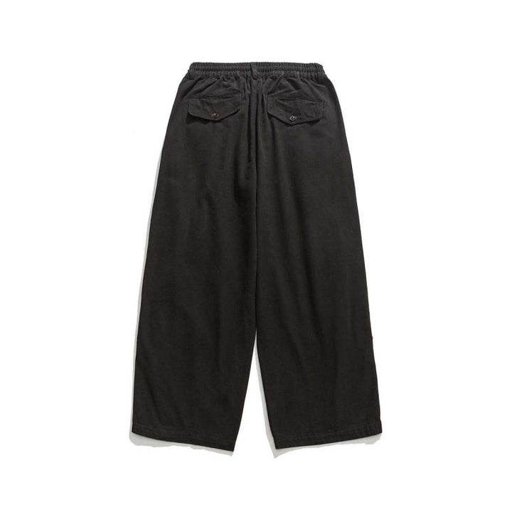 Men's Wide Cropped Canvas Pants in Utility Look with Elastic Waistband and Distinctive Pleats Mune Fashion