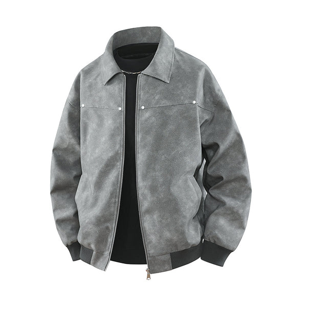 Men's vintage-inspired suede look bomber jacket with shirt collar & ribbed hem Mune Fashion