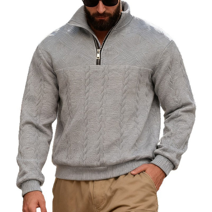 Men's textured half-zip knitted sweater with cable pattern and high stand-up collar Mune Fashion