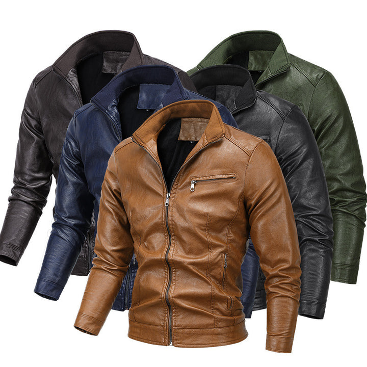 Men's Moto Blouson in leather look with a fitted cut, stand-up collar and zip pockets