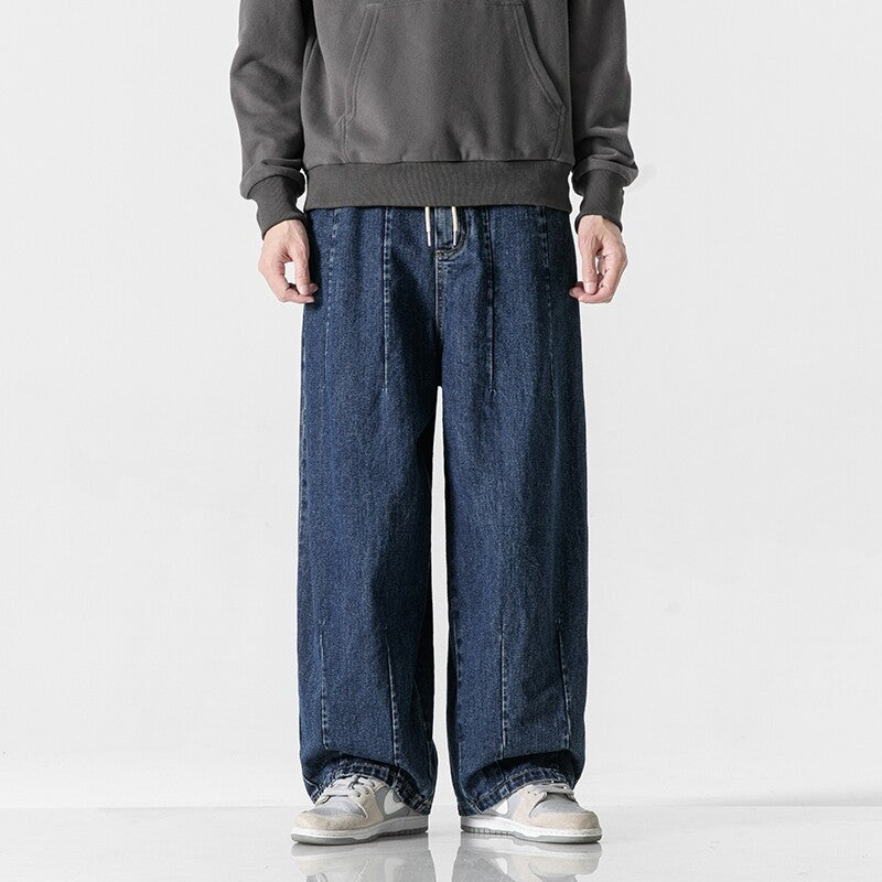 Men's Extra Wide Baggy Jeans in Vintage Wash with Drawstring and Elastic Hem Mune Fashion