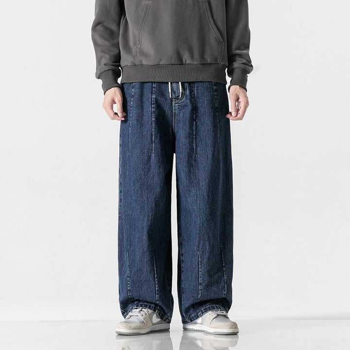 Men's Extra Wide Baggy Jeans in Vintage Wash with Drawstring and Elastic Hem Mune Fashion